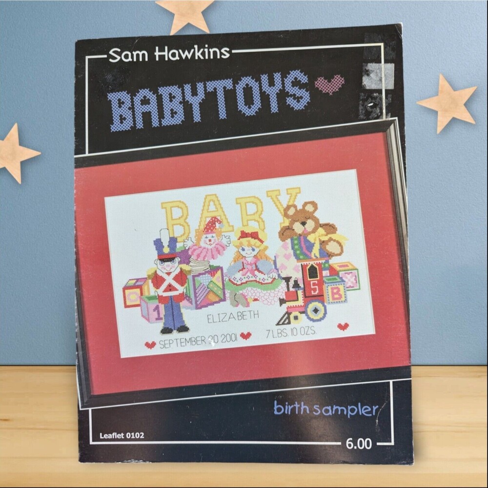 Sam Hawkins Baby Toys Birth Sampler Cross Stitch Pattern #0102 Vintage Craft